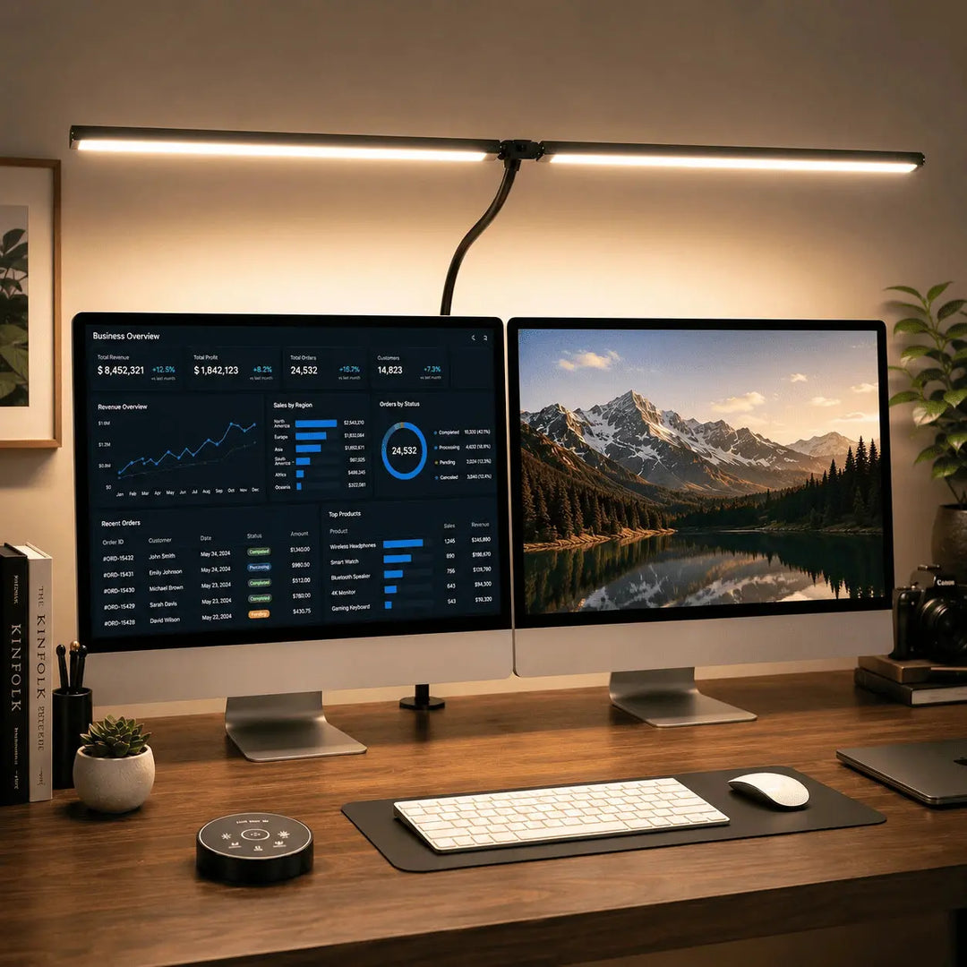 Black Dual-Head LED Desk Lamp dual-monitor lifestyle