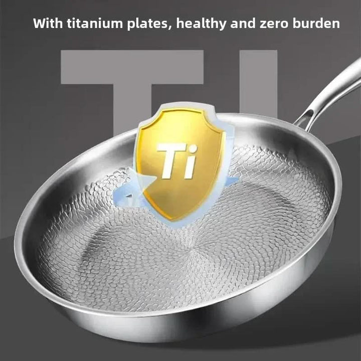 Stainless Steel Hammered Skillet titanium-reinforced coating detail