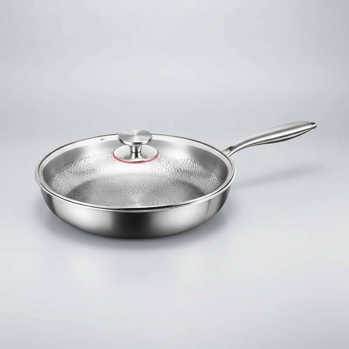 Stainless Steel Hammered Skillet with lid front view