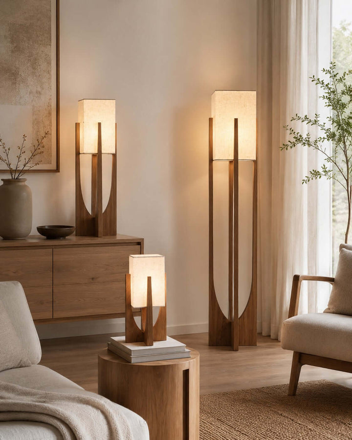 Sculptural Wood Frame Floor Lamp