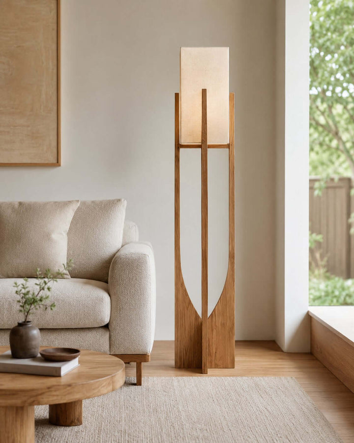Sculptural Wood Frame Floor Lamp