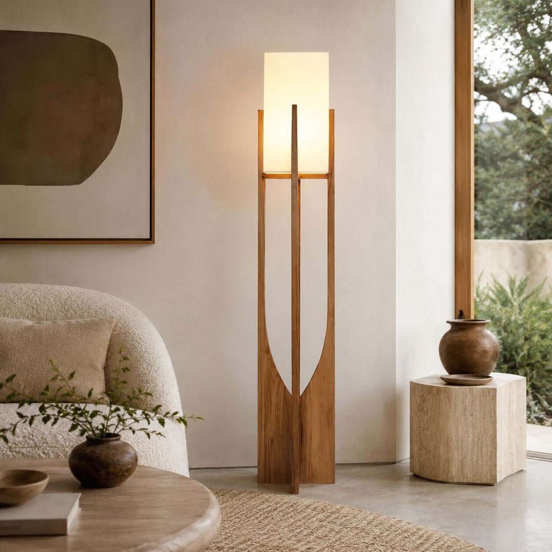 Sculptural Wood Frame Floor Lamp