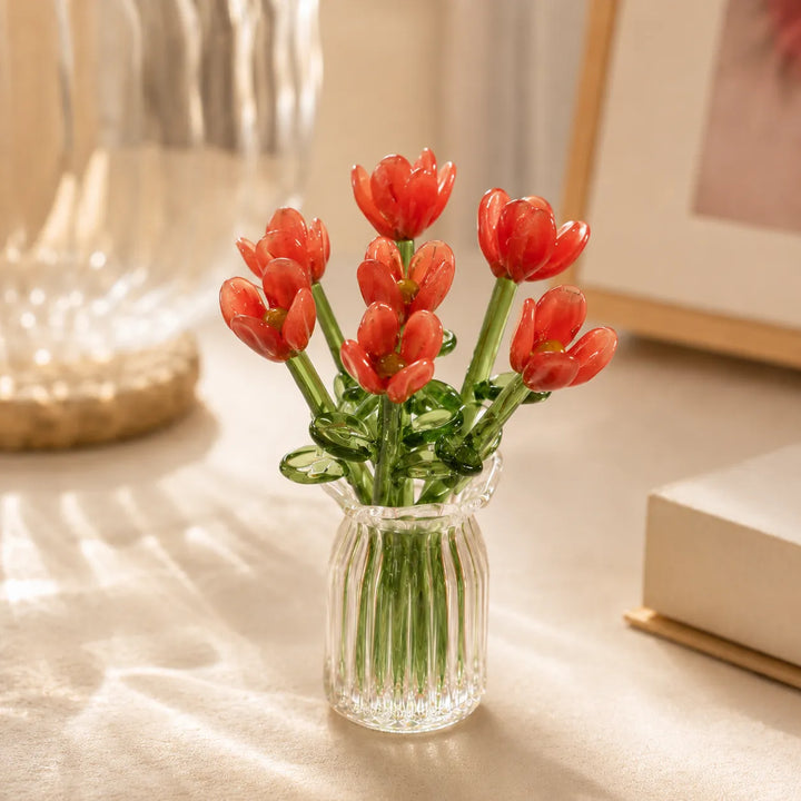 Hand-Blown Glass Flower Set close-up