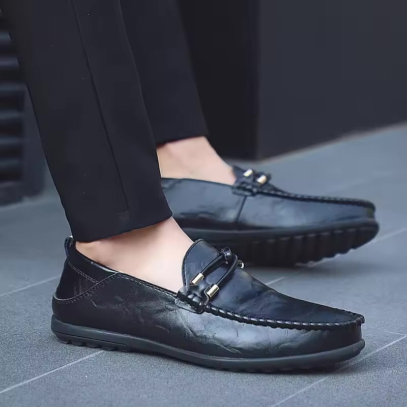 Genuine Leather Black Loafers for Women 8