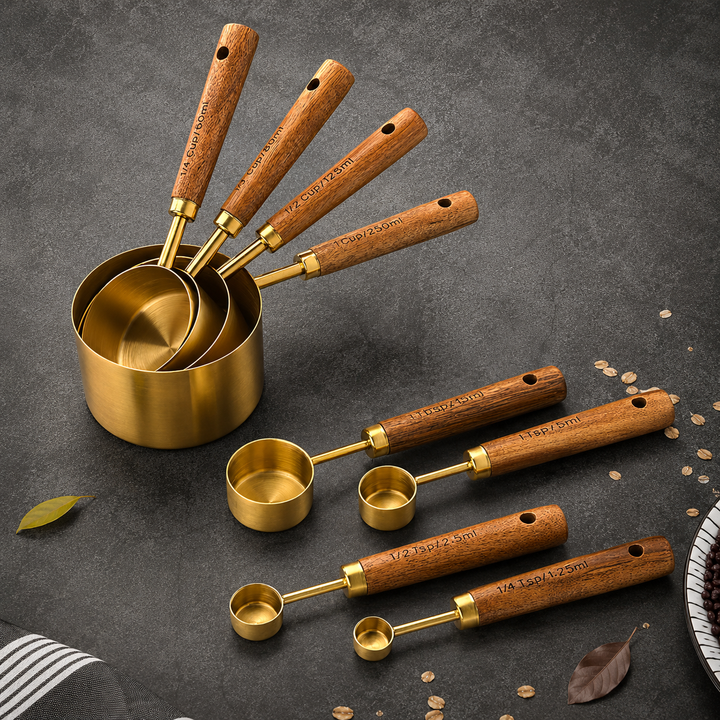 Gold Wood-Handle Measuring Set full set view