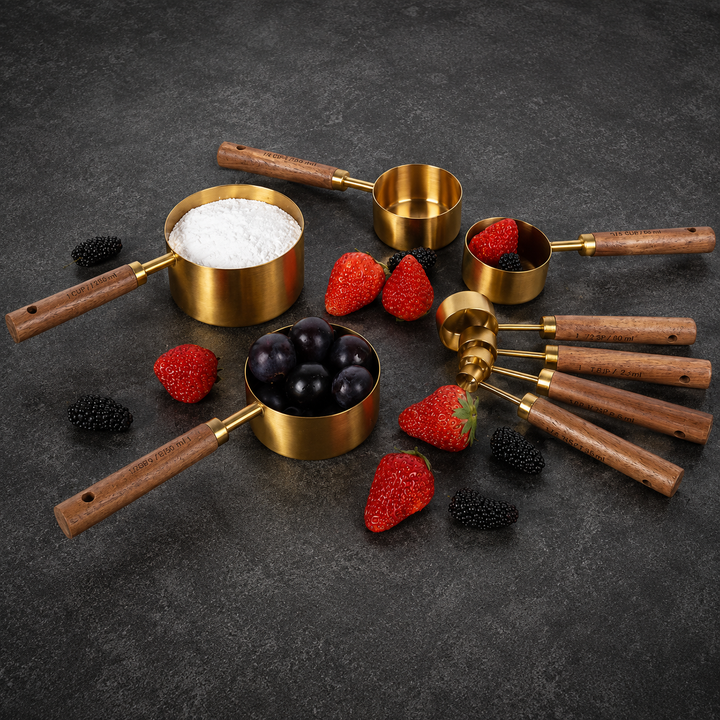 Gold Wood-Handle Measuring Set spoons detail