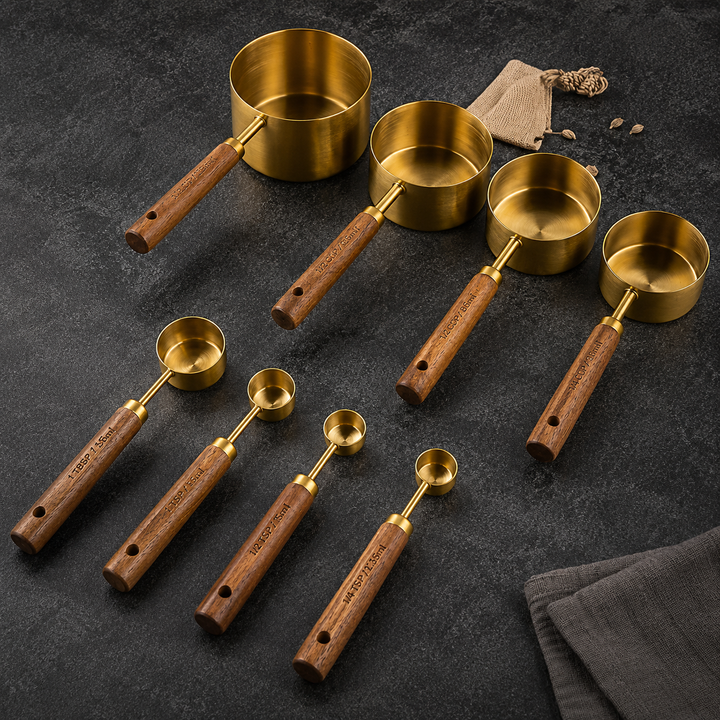 Gold Wood-Handle Measuring Set kitchen counter lifestyle