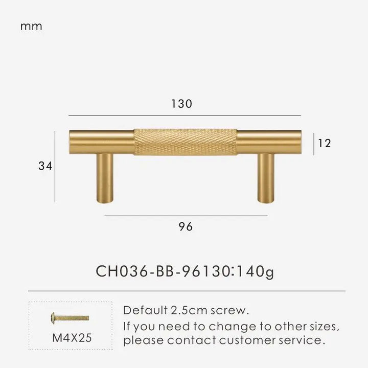Cross-Knurled Long Brass Cabinet Pull