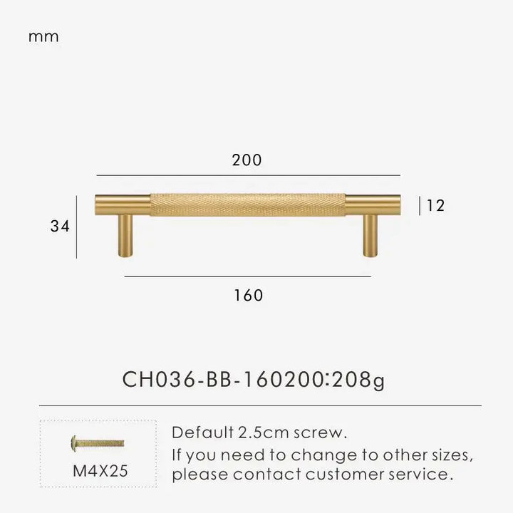 Cross-Knurled Long Brass Cabinet Pull