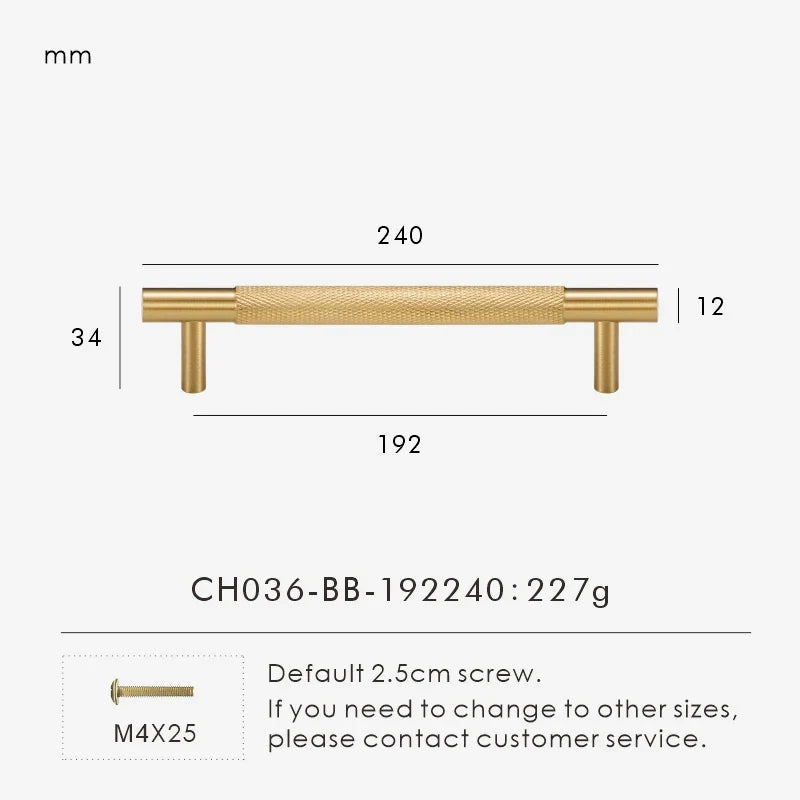 Cross-Knurled Long Brass Cabinet Pull