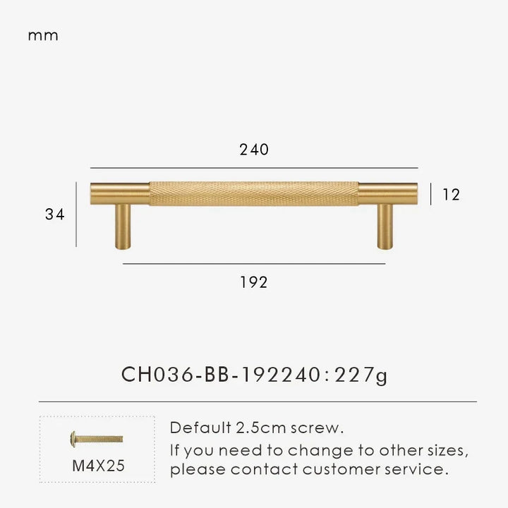 Cross-Knurled Long Brass Cabinet Pull