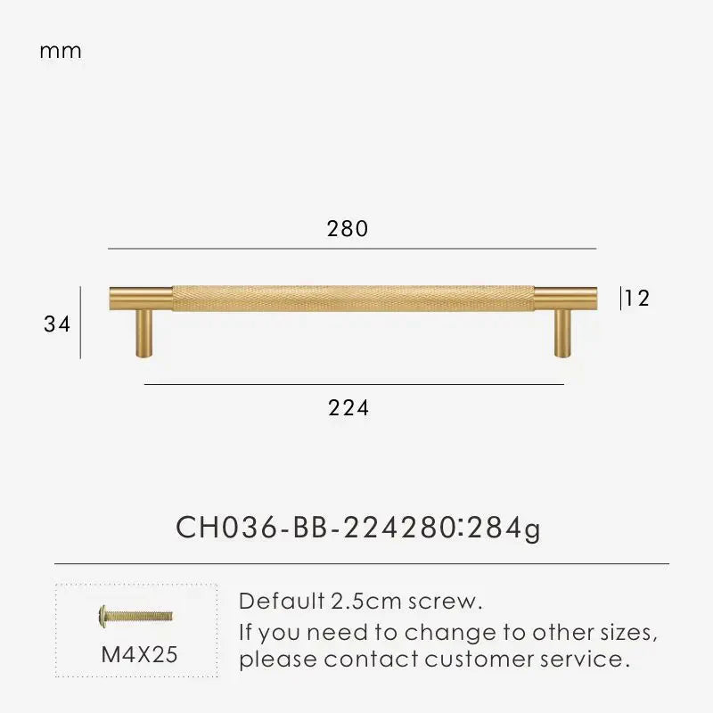 Cross-Knurled Long Brass Cabinet Pull