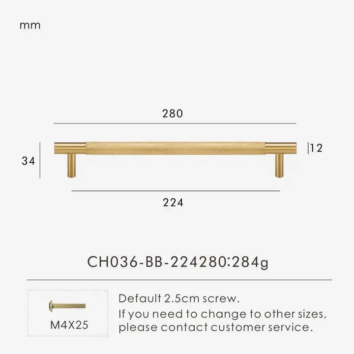 Cross-Knurled Long Brass Cabinet Pull
