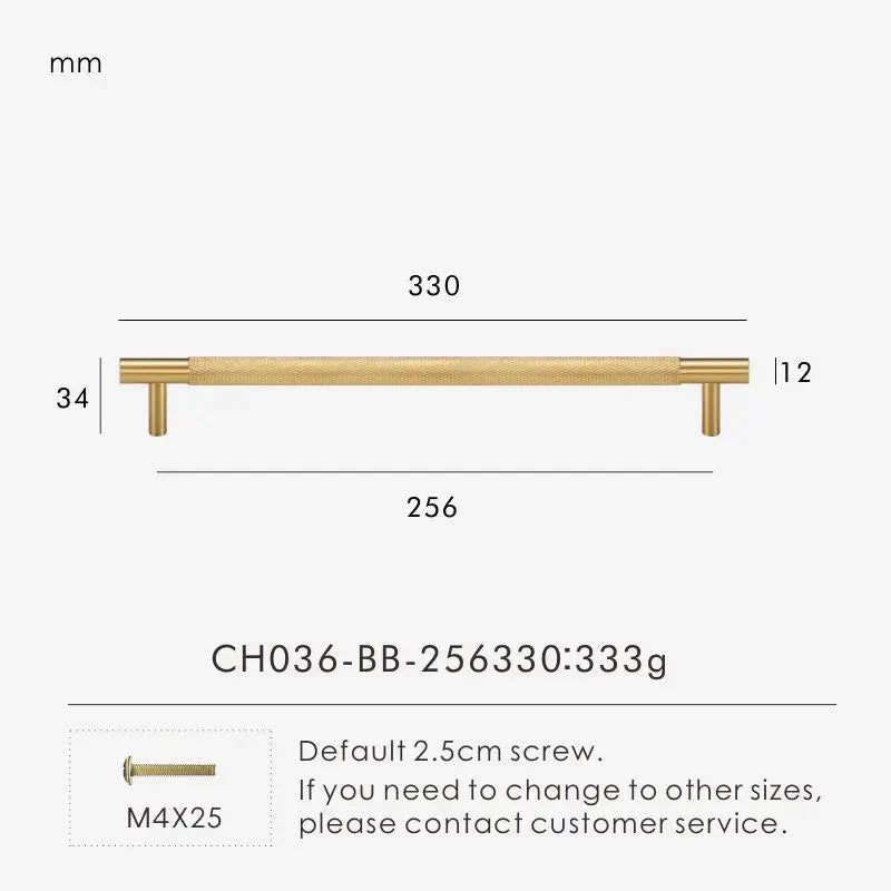 Cross-Knurled Long Brass Cabinet Pull