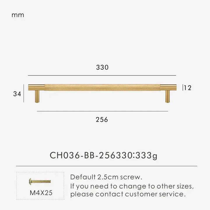 Cross-Knurled Long Brass Cabinet Pull