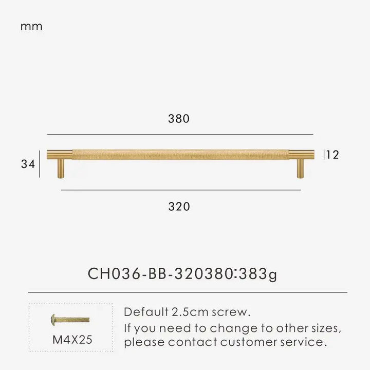 Cross-Knurled Long Brass Cabinet Pull