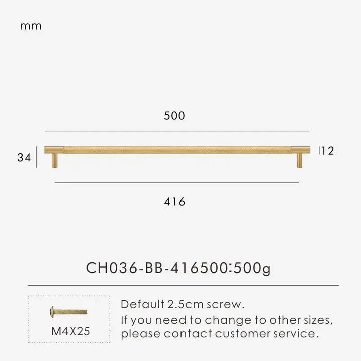 Cross-Knurled Long Brass Cabinet Pull
