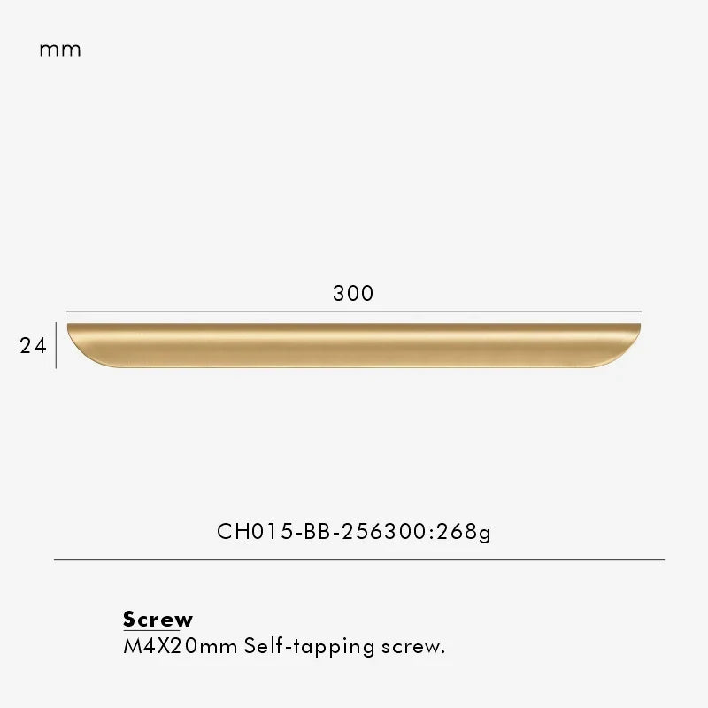 Brass Curved Folded-Edge Cabinet Pull 300mm