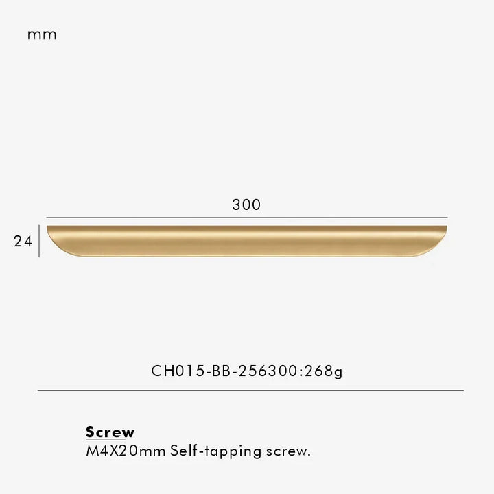 Brass Curved Folded-Edge Cabinet Pull 300mm