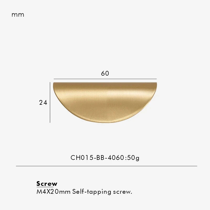 Brass Curved Folded-Edge Cabinet Pull 60mm