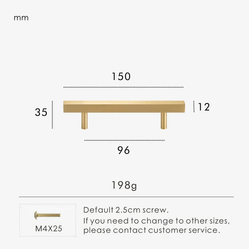 Brass Square Cabinet Pull 5.90 inch