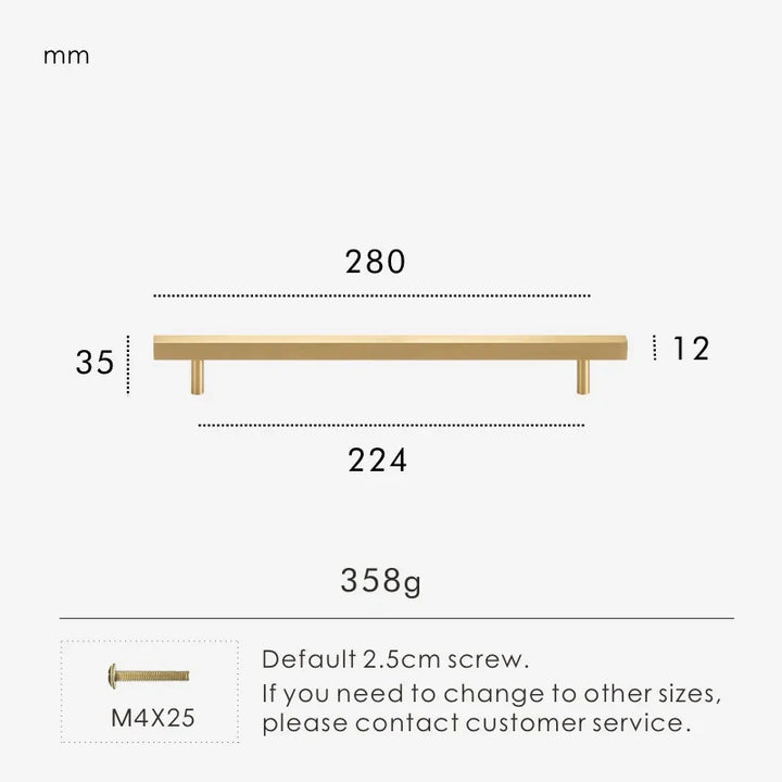 Brass Square Cabinet Pull 11.02 inch