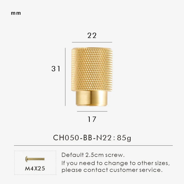 Brass Cross-Knurled Cabinet Knob front view