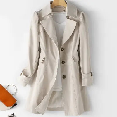 Lined Trench Coat with Slim Silhouette and Notched Lapel for Women
