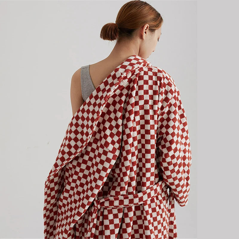 Deep Green Striped Checkerboard Cotton Robe front view
