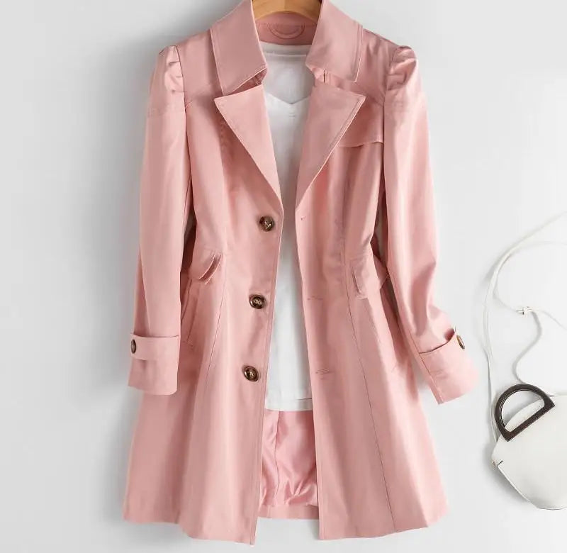 Lined Trench Coat with Slim Silhouette and Notched Lapel for Women