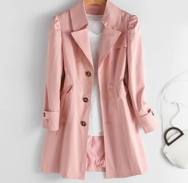 Lined Trench Coat with Slim Silhouette and Notched Lapel for Women