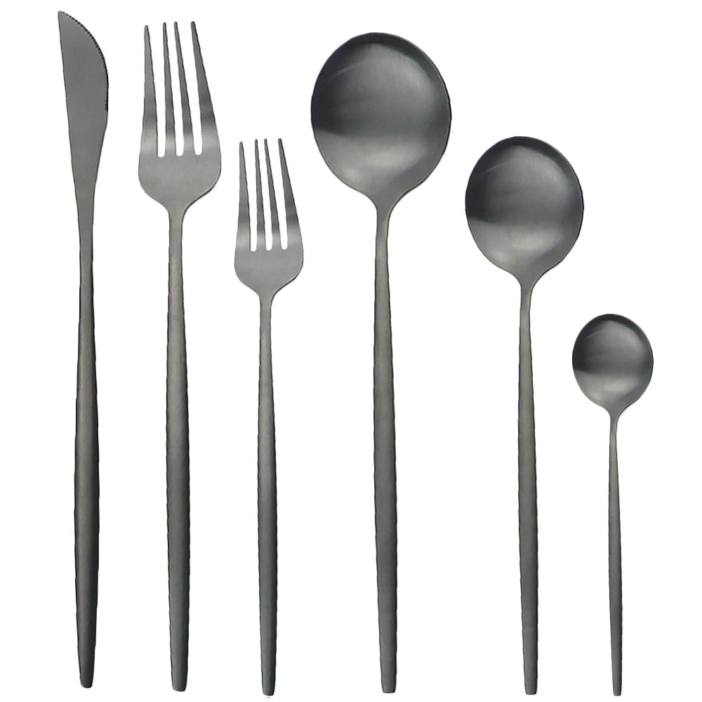 Black Stainless Steel Flatware Set flat lay