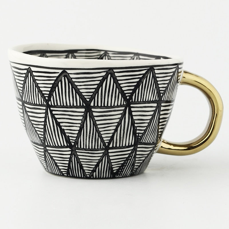 Artisan Glazed Ceramic Mug geometric pattern front view