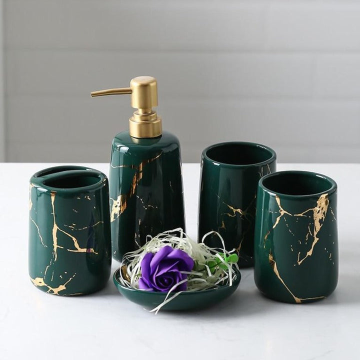 Golden Marble Bathroom Set toothbrush holder and dish