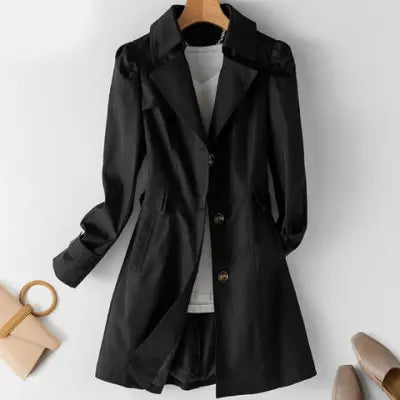 Lined Trench Coat with Slim Silhouette and Notched Lapel for Women