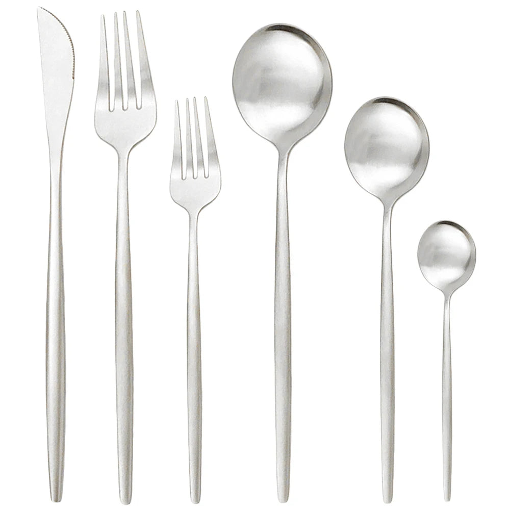 Silver Stainless Steel Flatware Set flat lay