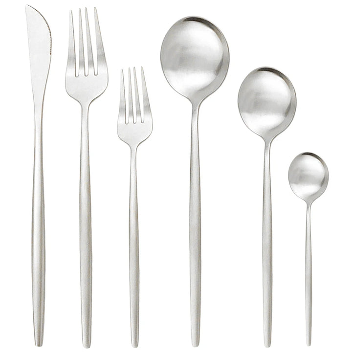 Silver Stainless Steel Flatware Set flat lay