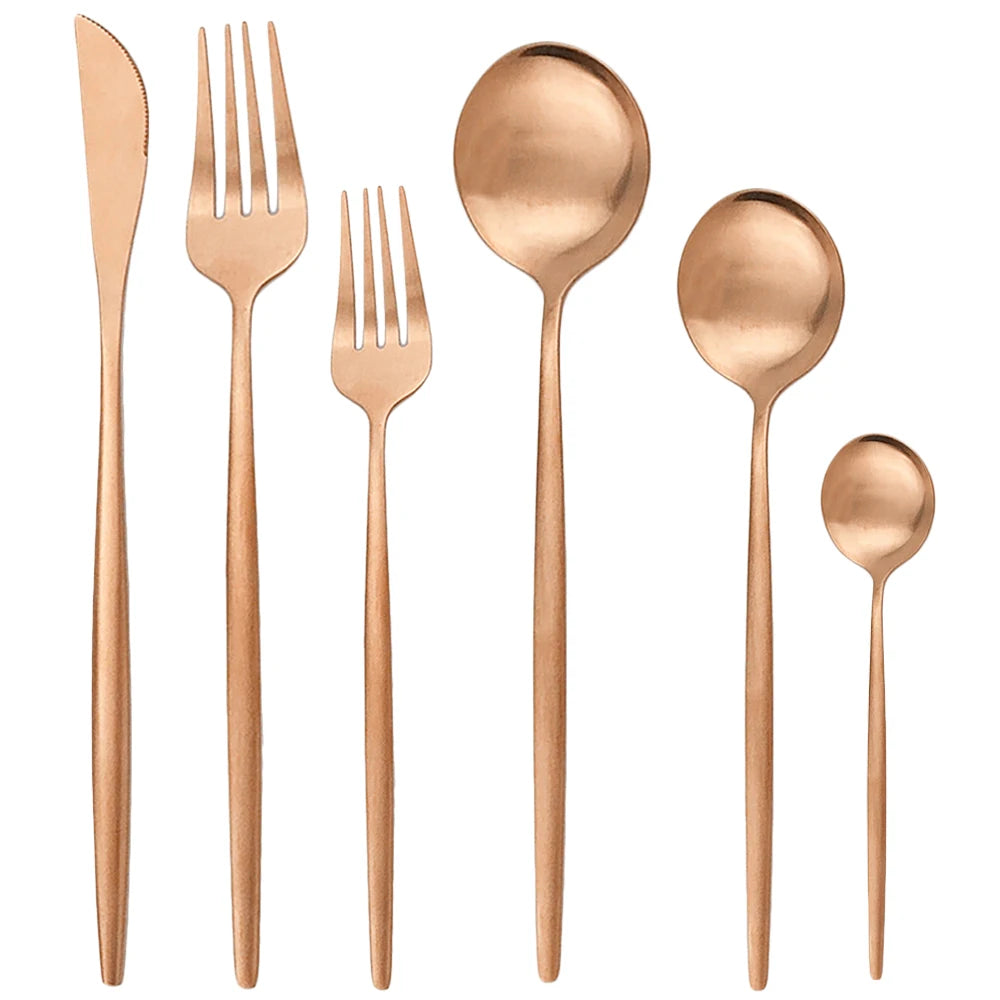 Rose Gold Stainless Steel Flatware Set flat lay