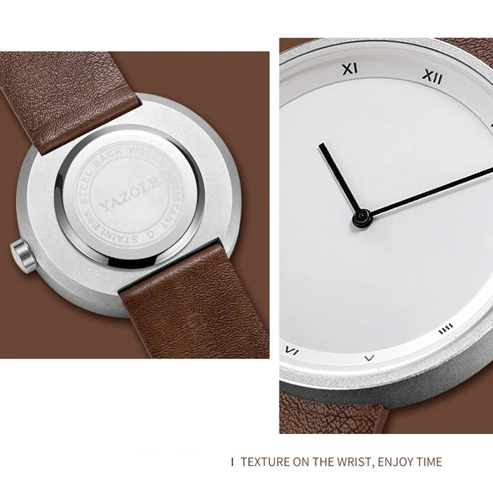 Waterproof PU-Leather Quartz Watch dial detail