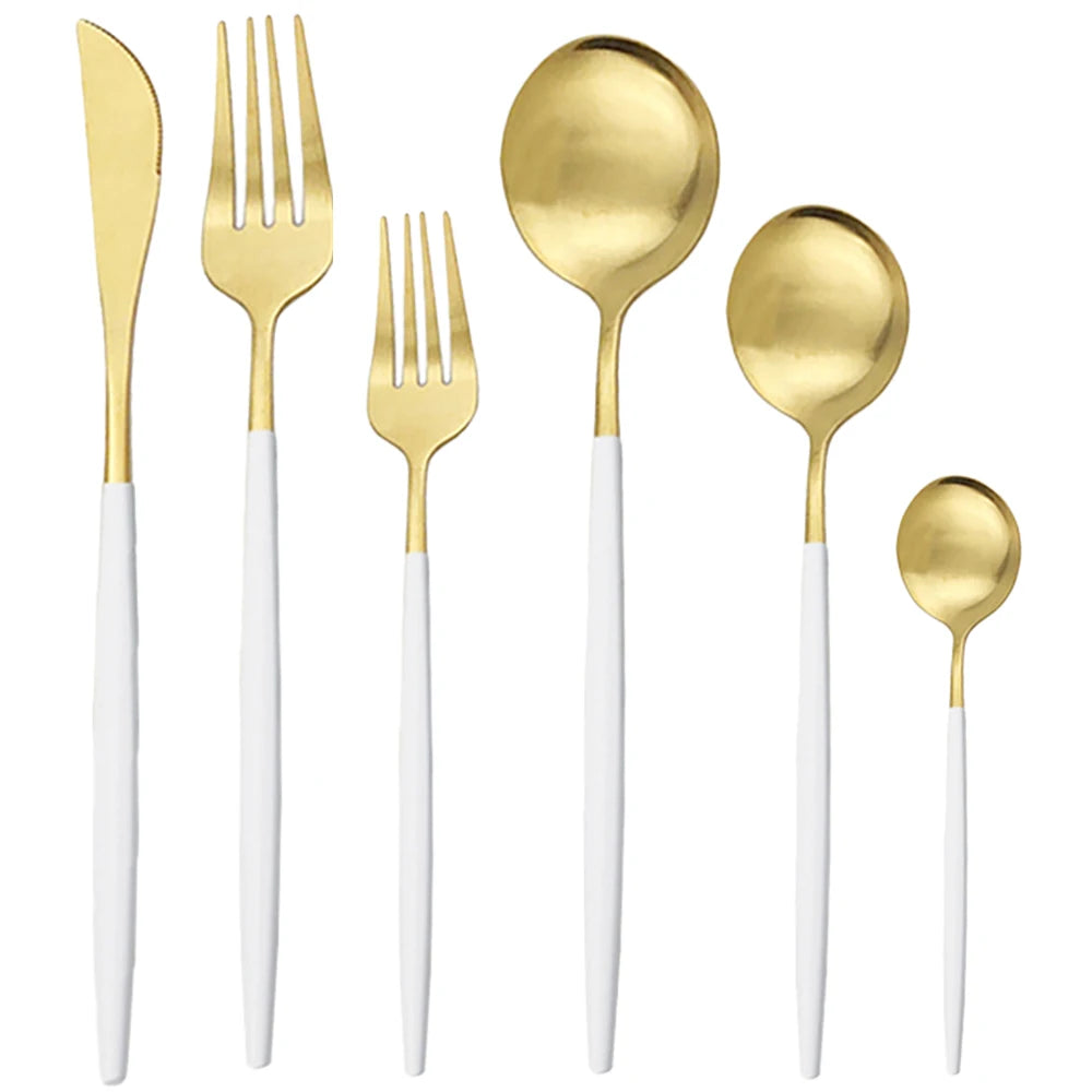 White Gold Stainless Steel Flatware Set flat lay