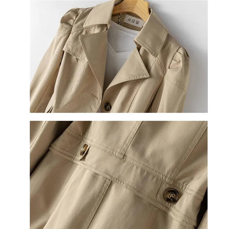 Lined Trench Coat with Slim Silhouette and Notched Lapel for Women