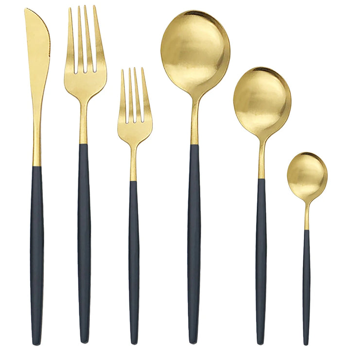 Black Gold Stainless Steel Flatware Set flat lay