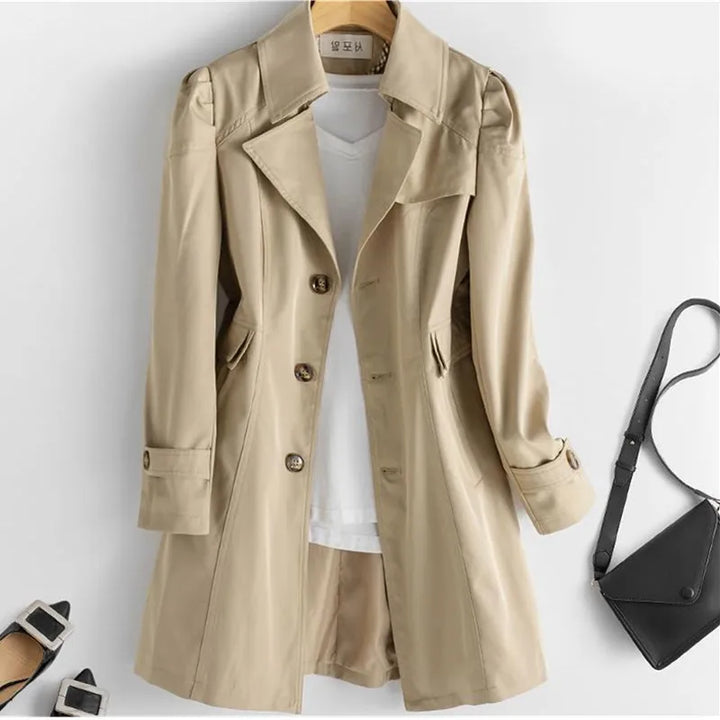 Lined Trench Coat with Slim Silhouette and Notched Lapel for Women