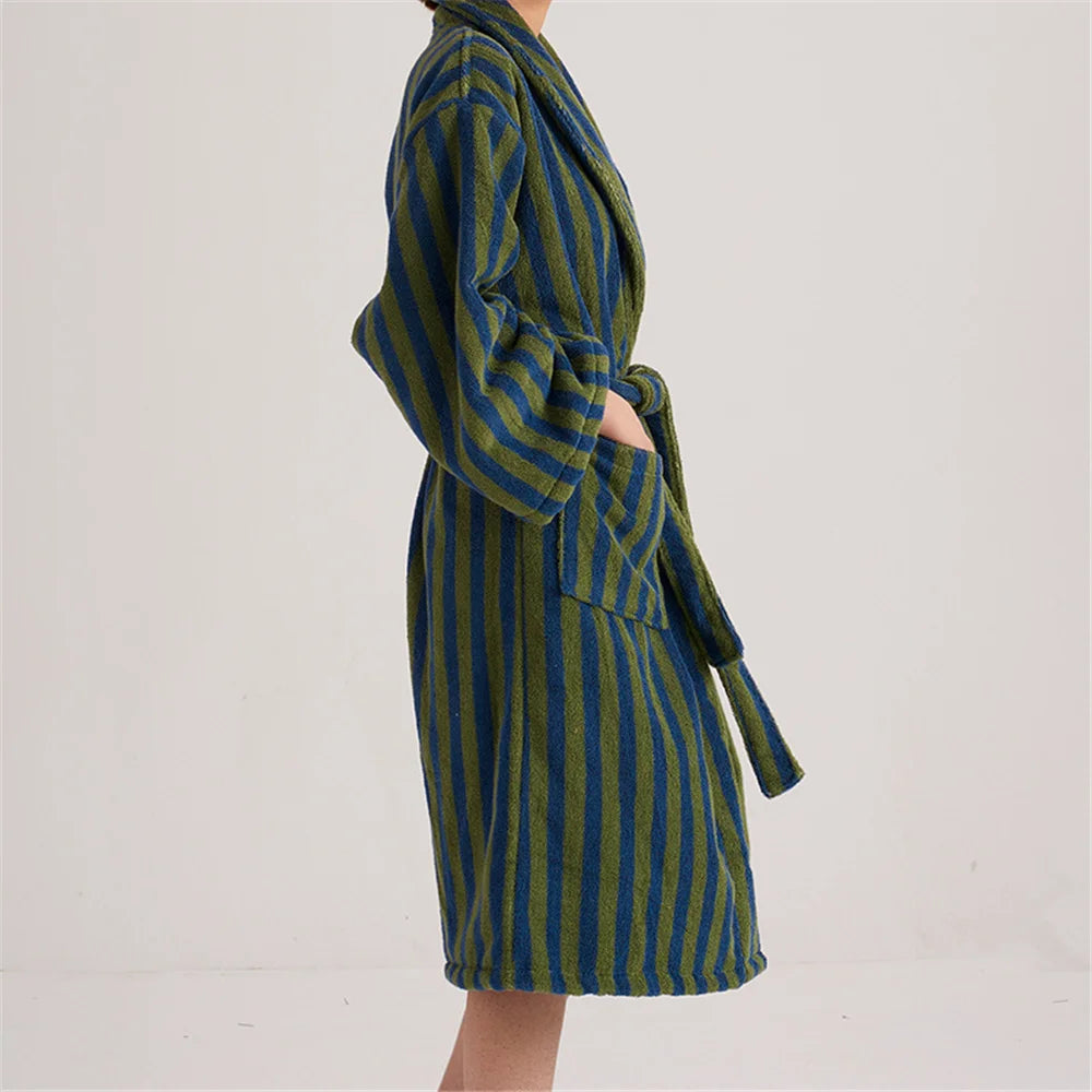 Purple Striped Checkerboard Cotton Robe front view