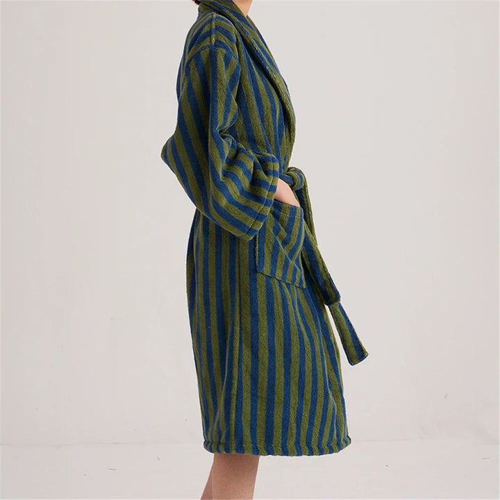 Purple Striped Checkerboard Cotton Robe front view