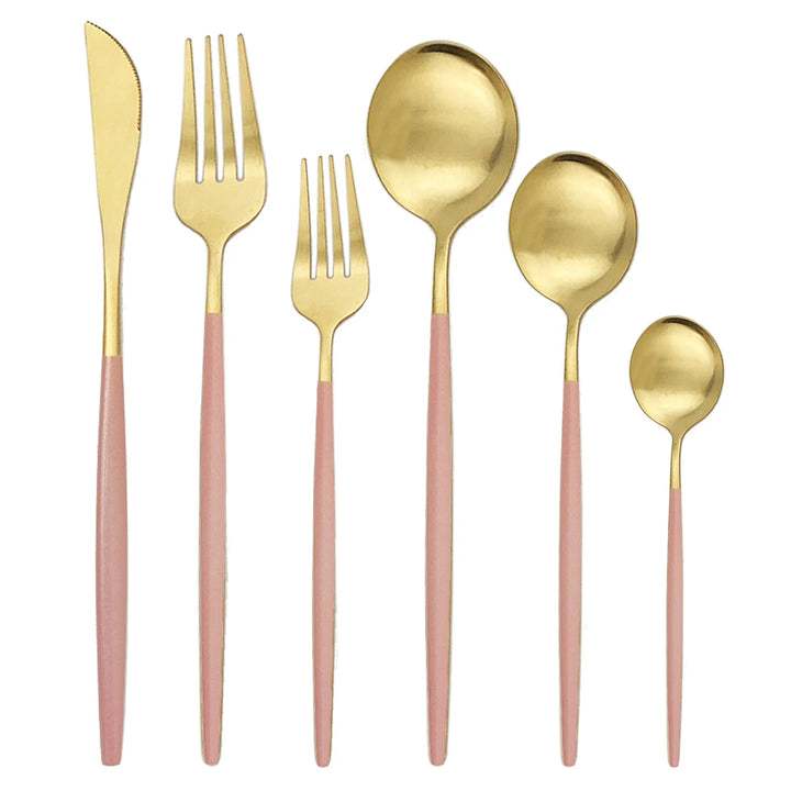 Pink Gold Stainless Steel Flatware Set flat lay