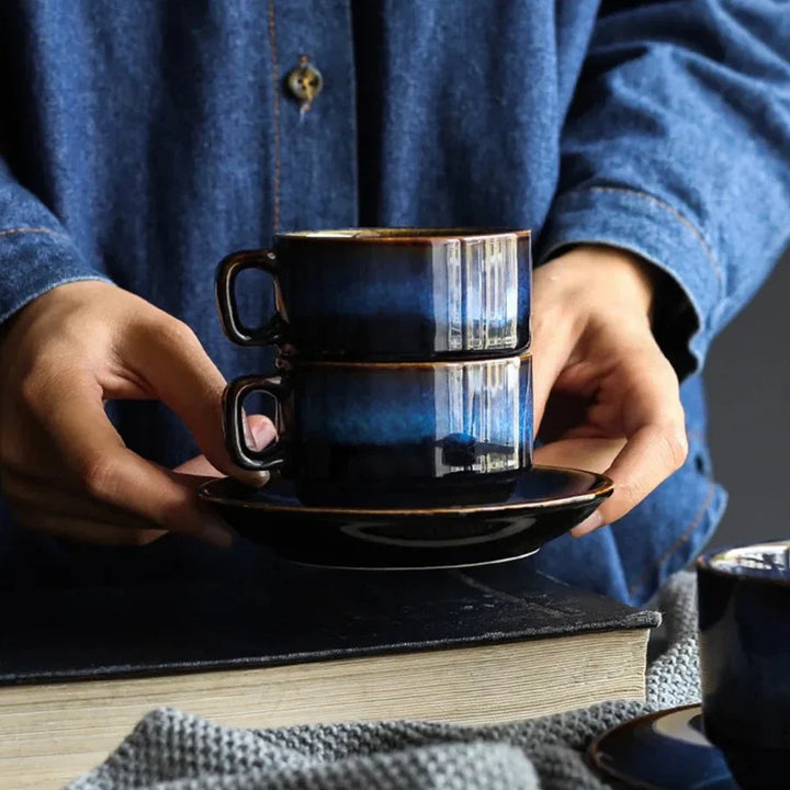 Blue Bone China Mug Set lifestyle