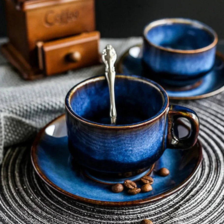 Blue Bone China Mug Set tea time lifestyle