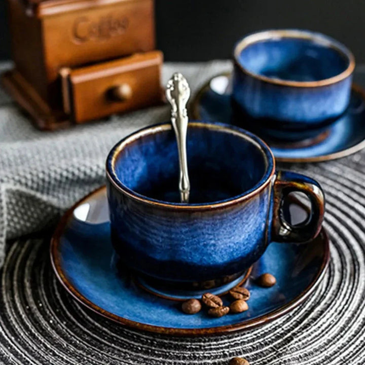 Blue Bone China Mug Set tea time lifestyle