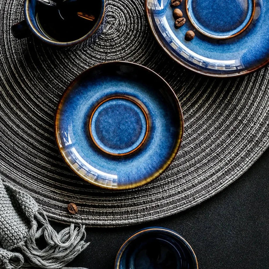 Blue Bone China Mug Set side profile